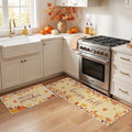 WERNNSAI Fall Kitchen Rugs Set of 2 - Brown Non-Slip Pumpkin Mat for Floor
