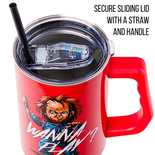 40oz Stainless Steel Tumbler with Handle & Straw - Spill Proof Travel Mug