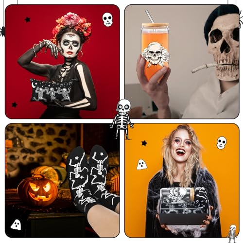 Halloween Spooky Gothic Gift Set with Skeleton Glass Cup Makeup Bag Socks & Gift Box - Gothic Halloween Decor