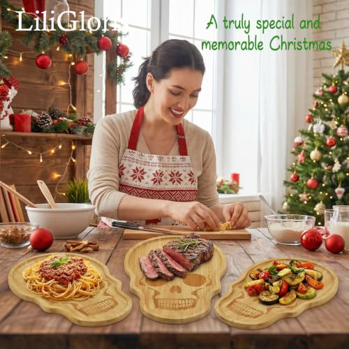 Large Bamboo Halloween Skeleton Cheese Cutting Board - Spooky Serving Platter, Thanksgiving & Christmas Decor - Variation 1