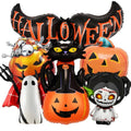 Halloween Foil Balloons Set with Ghost, Pumpkin, Skull & Cat Decorations