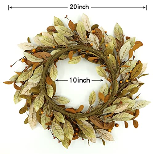 Fall Wreath 20 Inch Autumn Front Door Decor with Magnolia Leaves and Pomegranate