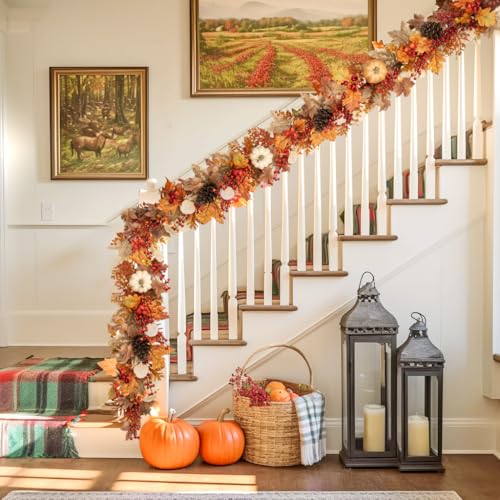6ft Fall Garland with Lights and Pumpkins - Brown Autumn Decor