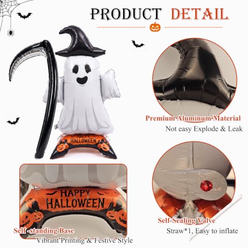 Halloween Ghost Balloon with Sickle - Large Self-Standing Party Decoration