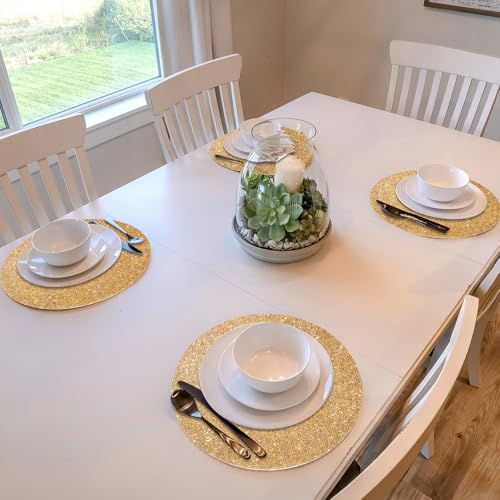 Blulu 4 Pieces Round Rhinestone Placemat - Gold Glitter Sparkle Table Mat