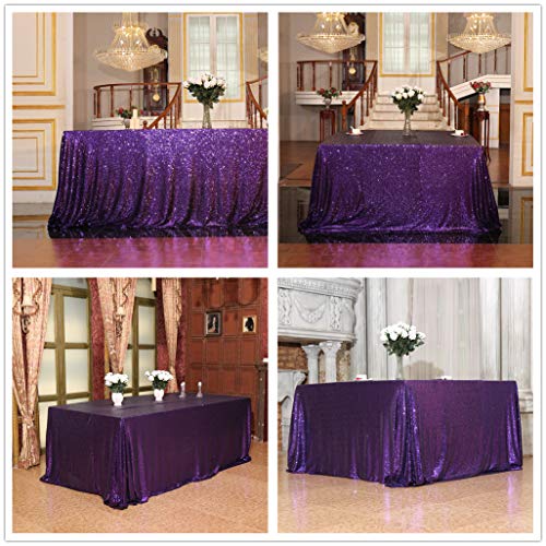 Purple Halloween Sequin Tablecloth 60x120-Inch Sparkly Overlay for Wedding Party