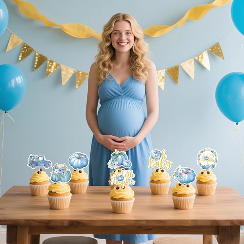 Little Pumpkin Baby Shower Cupcake Toppers Set - Autumn & Fall Decorations - 24 Pcs