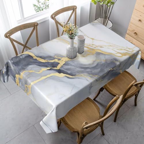 Marble Texture Rectangular Tablecloth 60x90 Inch - Washable & Waterproof, Gray & White Design - Variation: Marble Texture #01