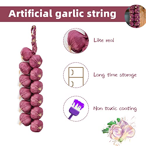 Purple Artificial Onion Strings 3 Pack - Realistic Fake Garlic Garland for Home Kitchen Party Decor