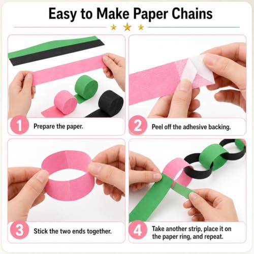 Pink Green Black Paper Chain Garland Set for Halloween Party Decorations - 600 Sheets