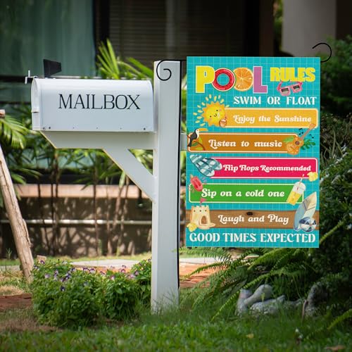 Summer Pool Decor Garden Flag - Funny Pool Rules Outdoor Banner