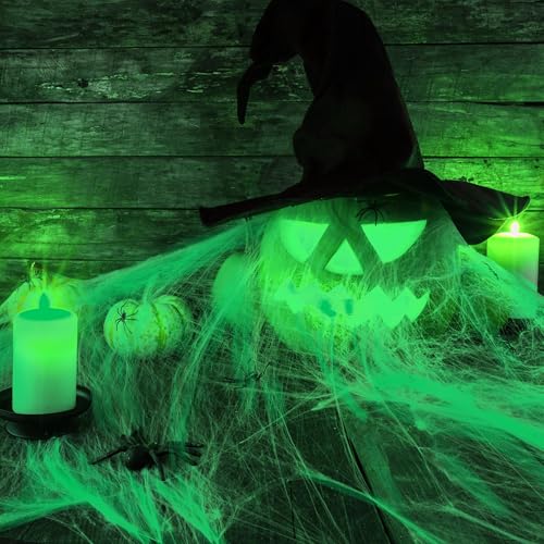 Glow in the Dark Halloween Spider Web - 1600sqft Fake Web Decorations for Indoor Outdoor Party