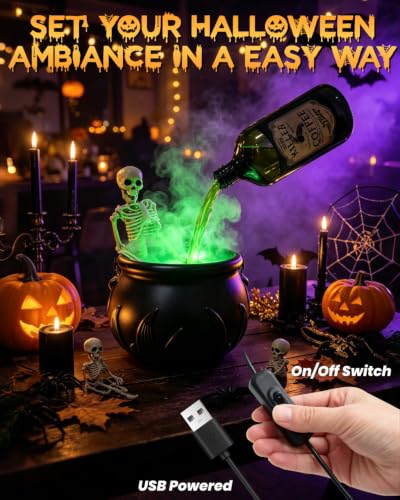 Halloween Floating Cauldron with Skeleton & Mist Effects - Indoor Decoration