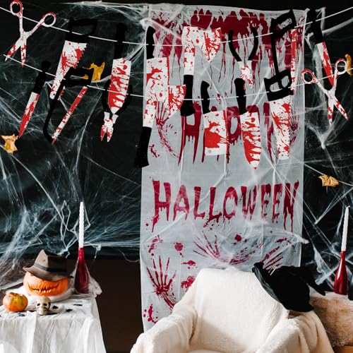 Halloween Bloody Banner Set - Horror Movie Theme Decor for Party, Indoor & Outdoor