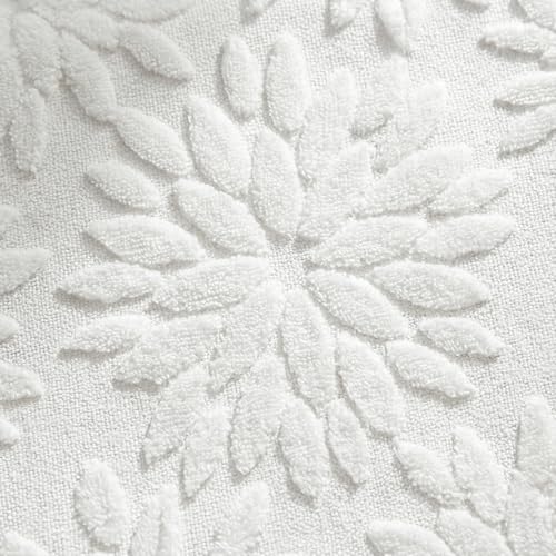 White Cotton 3D Jacquard Dahlia Floral Table Runner 13x72 Inch - Home Decor