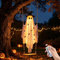 White Lighted Swing Ghost Halloween Decoration - 5FT Outdoor Hanging Ghost with Wooden Swing, 30 LED Lights & Remote