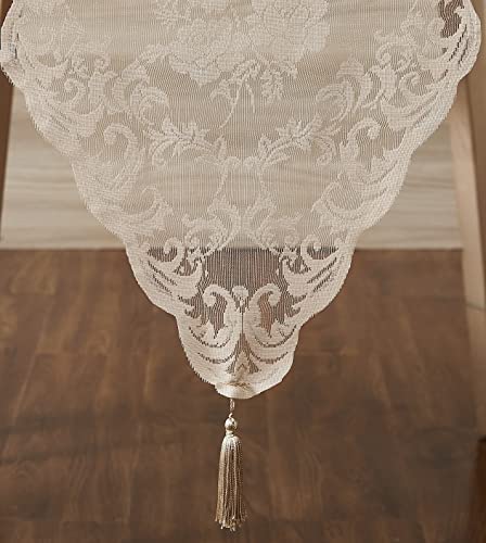 LinenZone 14 x 48 Linen Table Runner with Tassels - Mia Variation