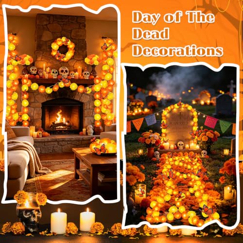 Day of The Dead Decorations with 12 Butterfly - Yellow-Orange Variation, 2 Pack