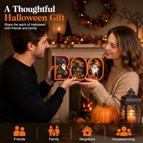 Halloween BOO Sign - 3D Wooden Spooky Decor for Tabletop & Shelf - BOO Decor Variation