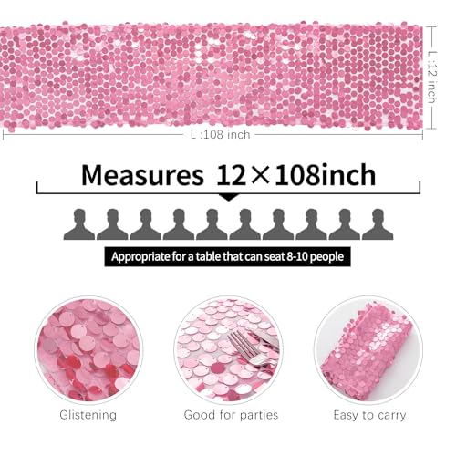 12x108 Pink Sequin Table Runner - Premium Big Payette for Weddings & Events - Variation: 1PCS