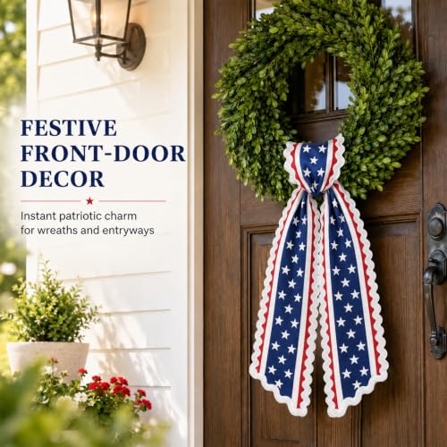 Patriotic Wreath Sash Set - Red White Blue Decor for Front Doors & Entryways, 2 Pack