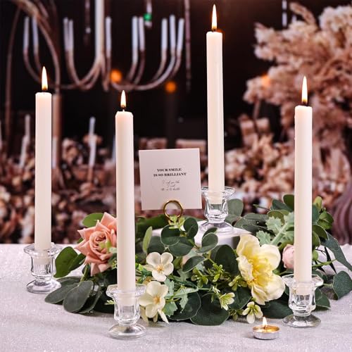 Lanttu Clear Glass Candle Holders Set - Hexagonal Taper Candle Holders Bulk, 12 Pieces