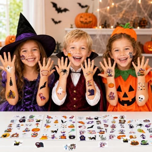 Halloween Temporary Tattoos for Kids - 140 Pack Trick or Treat Party Favors