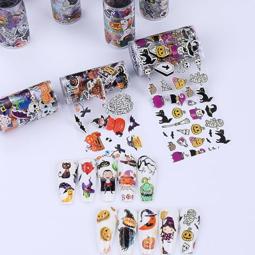 Halloween Nail Art Foils Transfer Stickers - 10 Rolls Pumpkin Spider Web Ghost & More - Halloween Nail Decals - Variation of This Listing