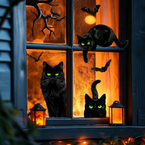 Halloween Window Clings Black Cat Stickers - Spooky Glass Decorations