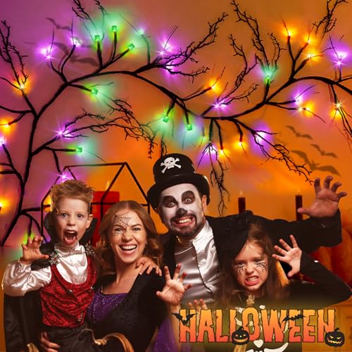 9Ft Halloween Willow Vine Twig Garland with 72 LED Lights - Orange, Purple, Green, 8 Modes & Waterproof, Battery Operated - Variation of THIS listing