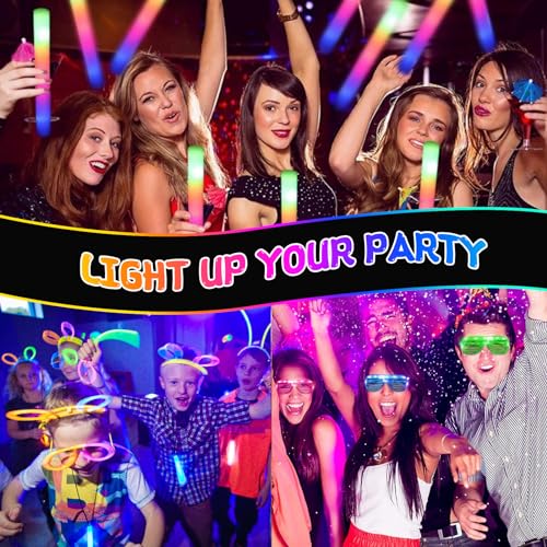 Glow in the Dark Party Supplies Bulk Pack with LED Glasses & Sticks - Neon Halloween Kids & Adults