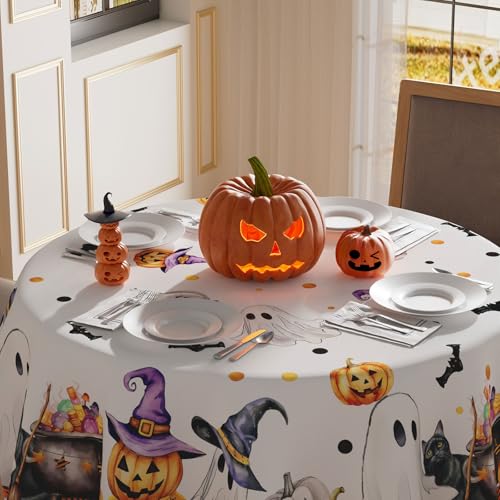 Halloween Ghost Pumpkin Round Tablecloth 60x60 Inch - Festive Decor