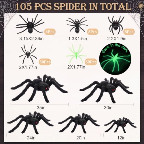 Halloween Spider Web Decorations Set with 105 Fake Spiders - 1500 Sq Ft Indoor & Outdoor Spooky Decor