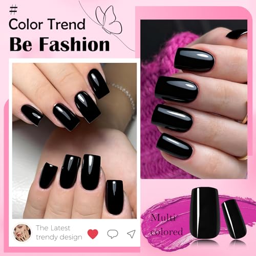 Black Square Press On Nails Medium Length - Fake Acrylic Manicure Tips with Glue Tabs