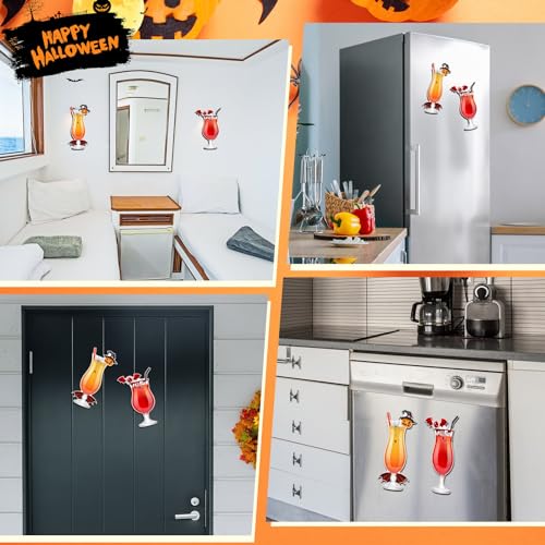Halloween Fridge Magnets Set - Fruit Drink & Bat Door Decor