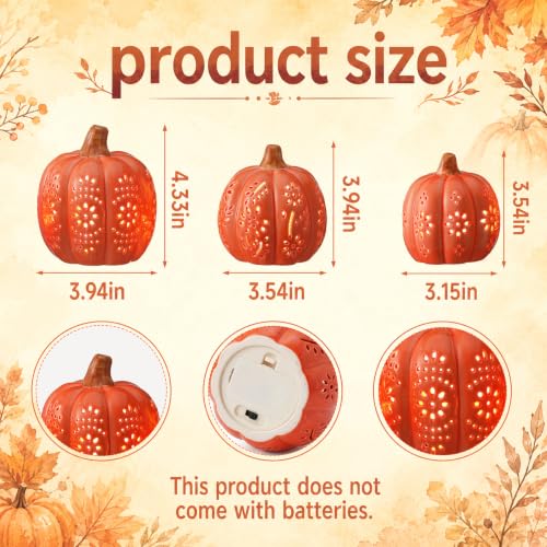 3-Piece Fall Ceramic Pumpkin Lights Set - Orange LED Halloween Decor