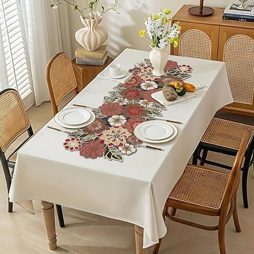 Beaded Table Runner Maroon Combo 36x13 Inch Rustic Fall Holiday Decor - Handmade