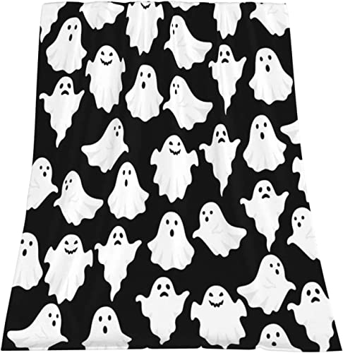 Halloween Ghost Throw Blanket - Funny Spooky Black & White Cozy Blanket 50x60 Inch