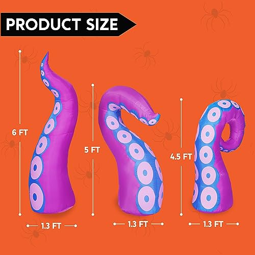Purple Halloween Inflatable Octopus Tentacle Decor with LED Lights - Outdoor Yard & Window Decoration