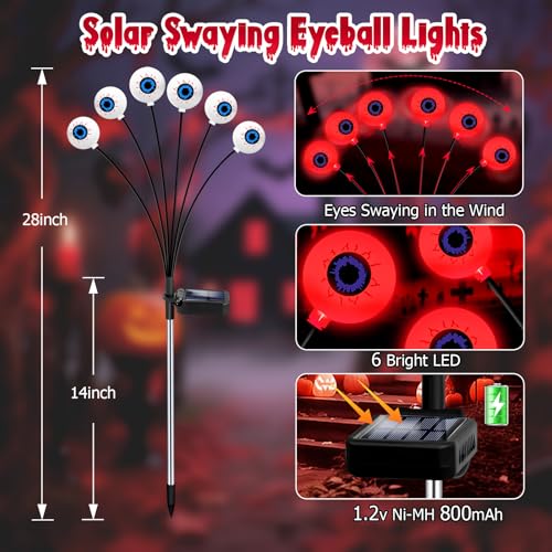 Red Solar Eyeball Halloween Lights - 8 Pack Swaying Outdoor Decoration