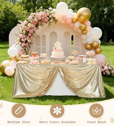 72X108 Light Gold Sequin Rectangle Tablecloth for Wedding Party Banquet
