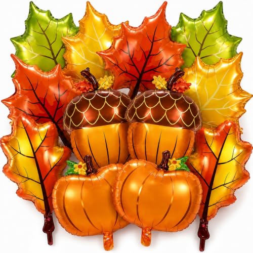 Fall Balloons Set with Maple Leaf Variation - Autumn Foil Balloon Decorations