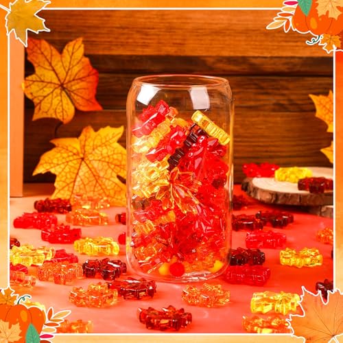 60Pcs Fall Thanksgiving Maple Leaves Vase Filler - Red Orange Yellow Brown