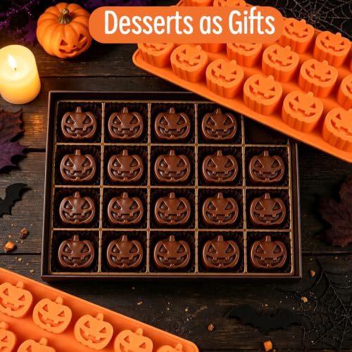 Halloween Pumpkin Mold 2 Pack Small Silicone Chocolate Gummy Candy Molds - Ghost Face Design