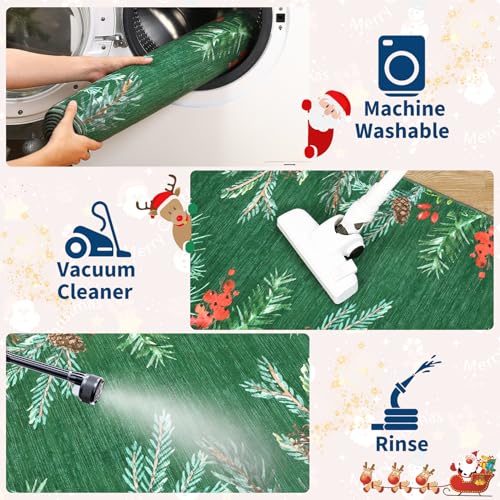 Pinecone-Green Christmas Botanical Rug Runner - Non-Slip Holiday Floor Mat 2' x 6'
