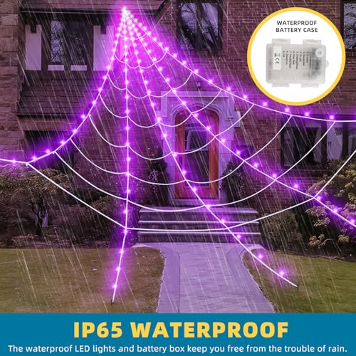 Halloween 200-Inch Spider Web Light Decorations with 250 LED Lights & Remote - Web Variation