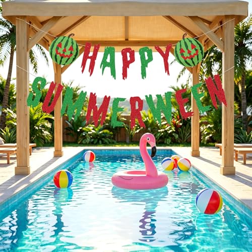 Summerween Halloween Banner Watermelon Spooky Party Decor - Summer & Fall Celebration