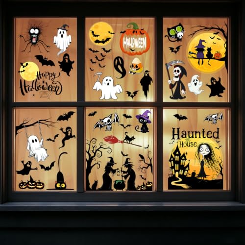 Halloween Window Decals Double-Sided Ghosts Witches Bats Haunted House Decor