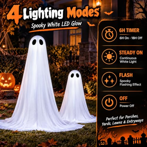 Outdoor Light Up Ghost Decorations 36 Inch & 18 Inch with Timer - Halloween Yard Props - Variation: White Ghosts