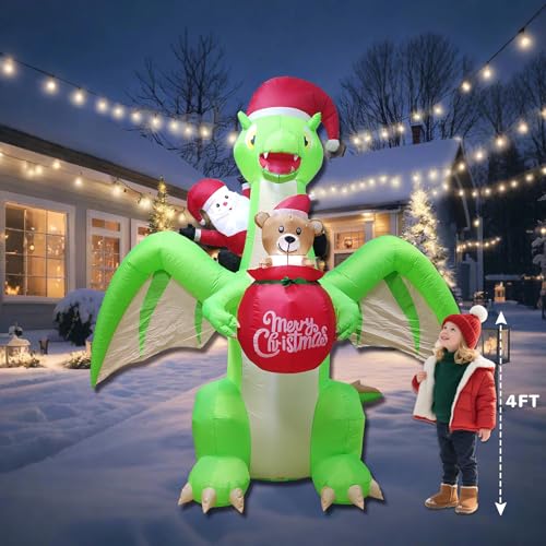 9FT Dinosaur Christmas Inflatable with Santa Riding & LED Lights - Outdoor Holiday Decor - Variation: Dinosaur